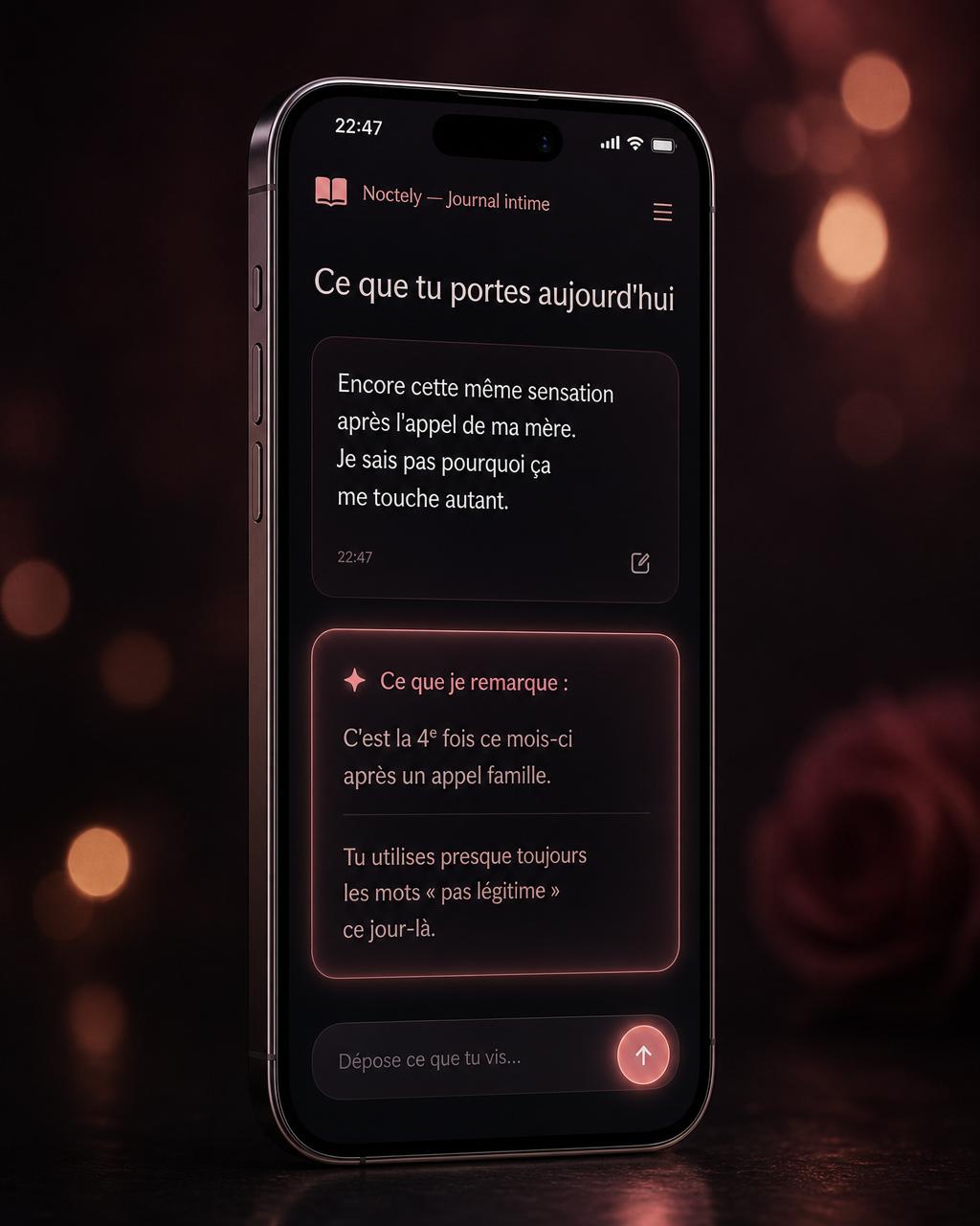 Aperçu de Noctely — Journal intime sur iPhone